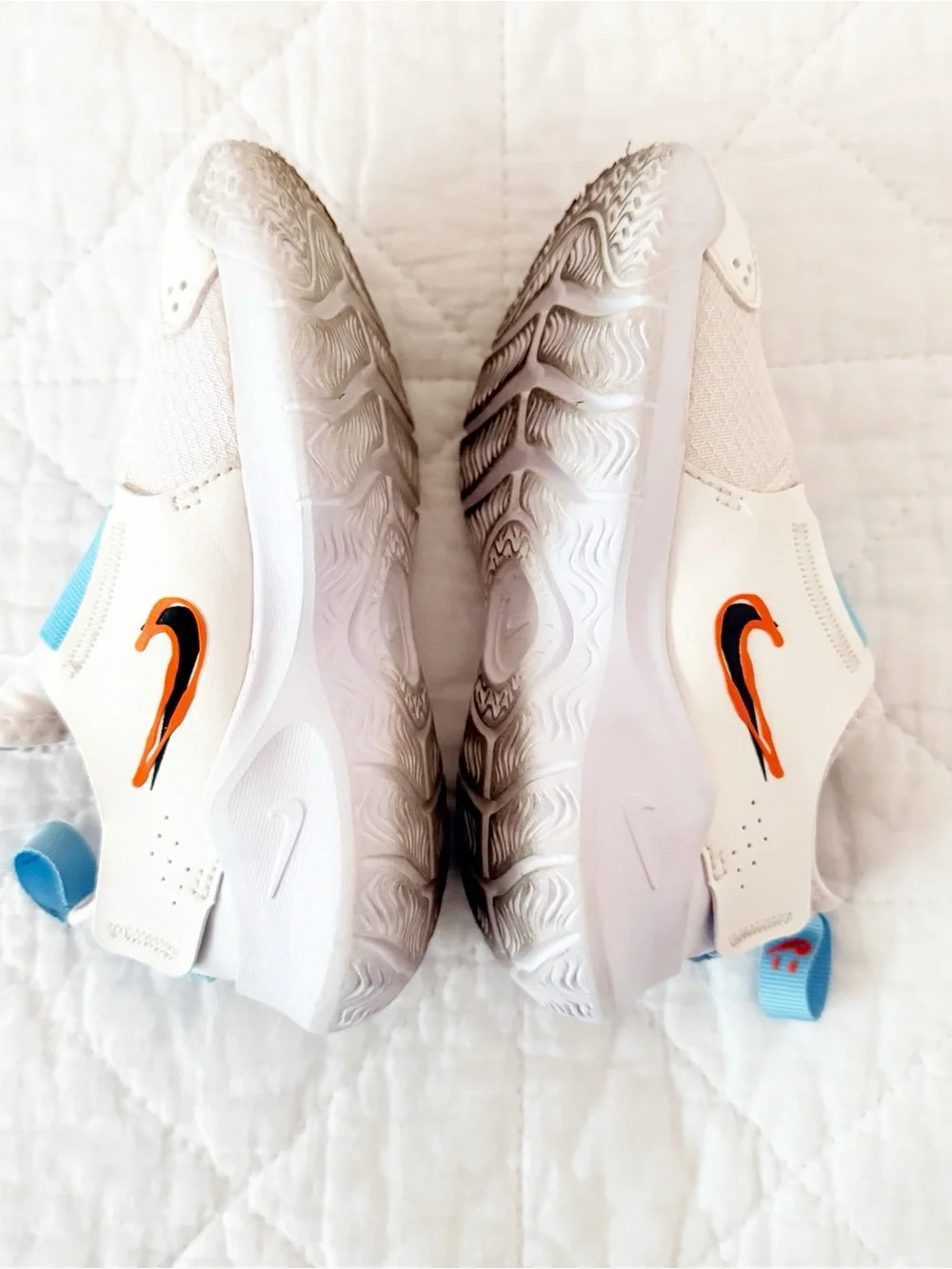 Nike Kids' 9C White & Blue Slip-On Sneakers with Neon Accents